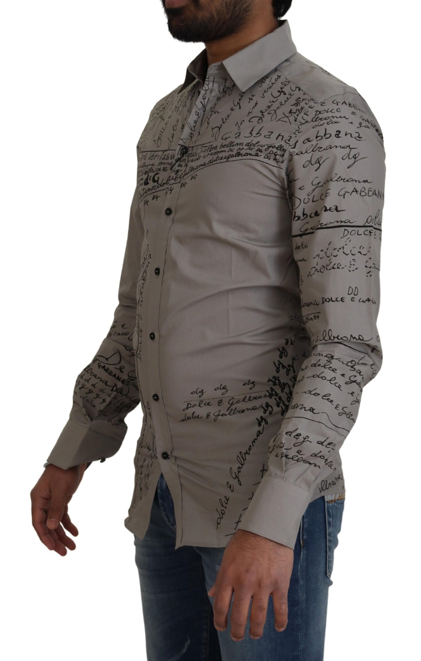 Dolce &amp; Gabbana Grau bedrucktes schmales Baumwollkleid GOLD Hemd