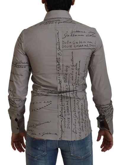 Dolce &amp; Gabbana Grau bedrucktes schmales Baumwollkleid GOLD Hemd