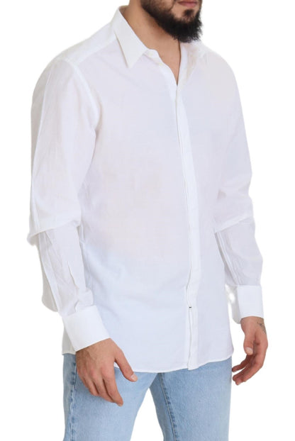 Dolce &amp; Gabbana – Slim Fit – Weißes, formelles Hemd aus Baumwolle in GOLD