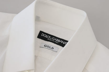 Dolce &amp; Gabbana – Slim Fit – Weißes, formelles Hemd aus Baumwolle in GOLD