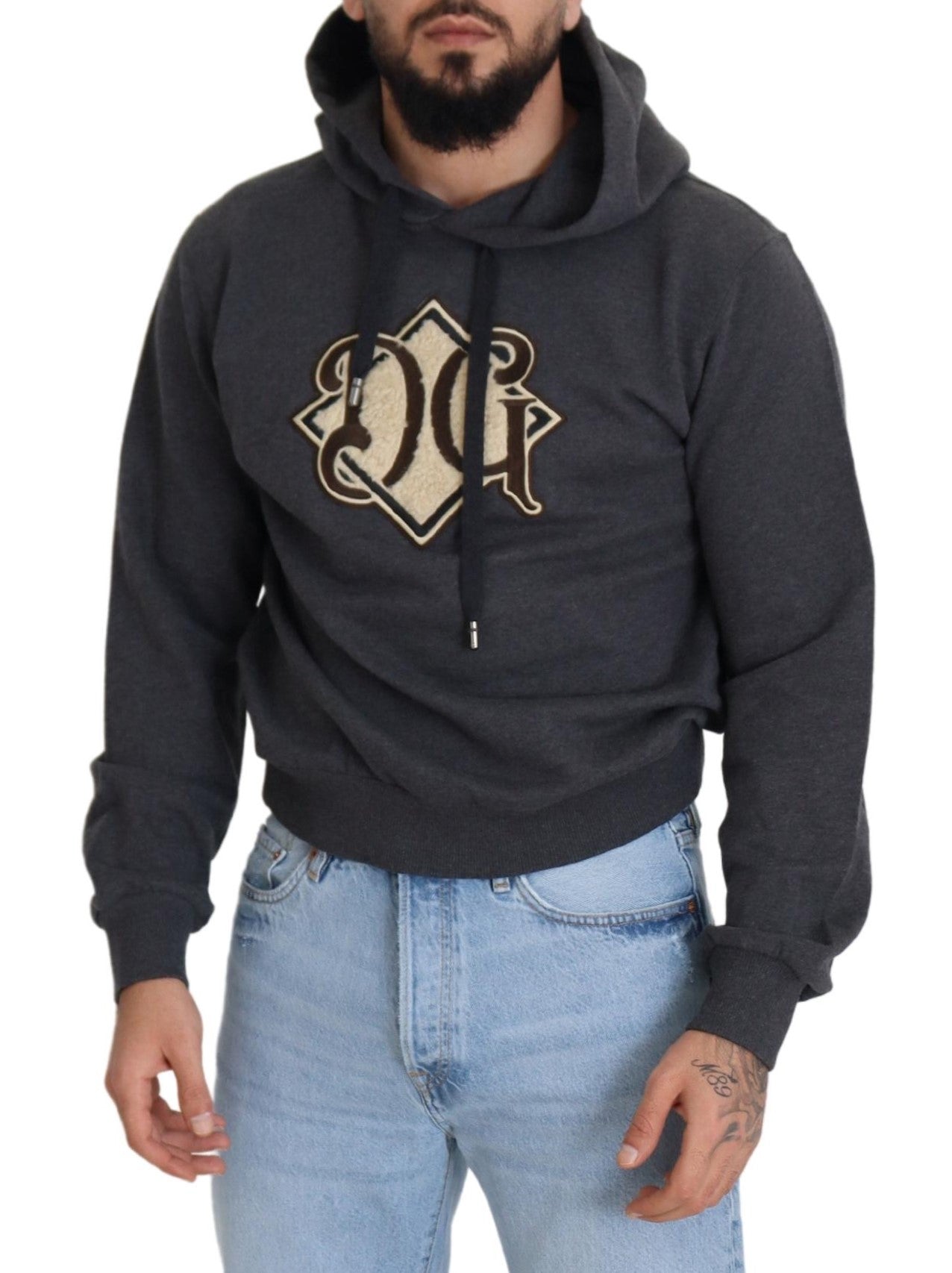 Dolce &amp; Gabbana Graues Logo-Sweatshirt aus Baumwolle mit Kapuze