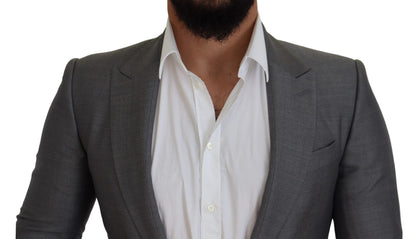 Dolce &amp; Gabbana – Slim Fit-Jackenblazer aus grauer Wolle und Seide