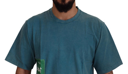 Dolce &amp; Gabbana – Blaues Baumwoll-T-Shirt mit Rundhalsausschnitt und Logo-Print