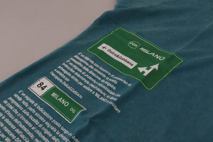Dolce &amp; Gabbana – Blaues Baumwoll-T-Shirt mit Rundhalsausschnitt und Logo-Print