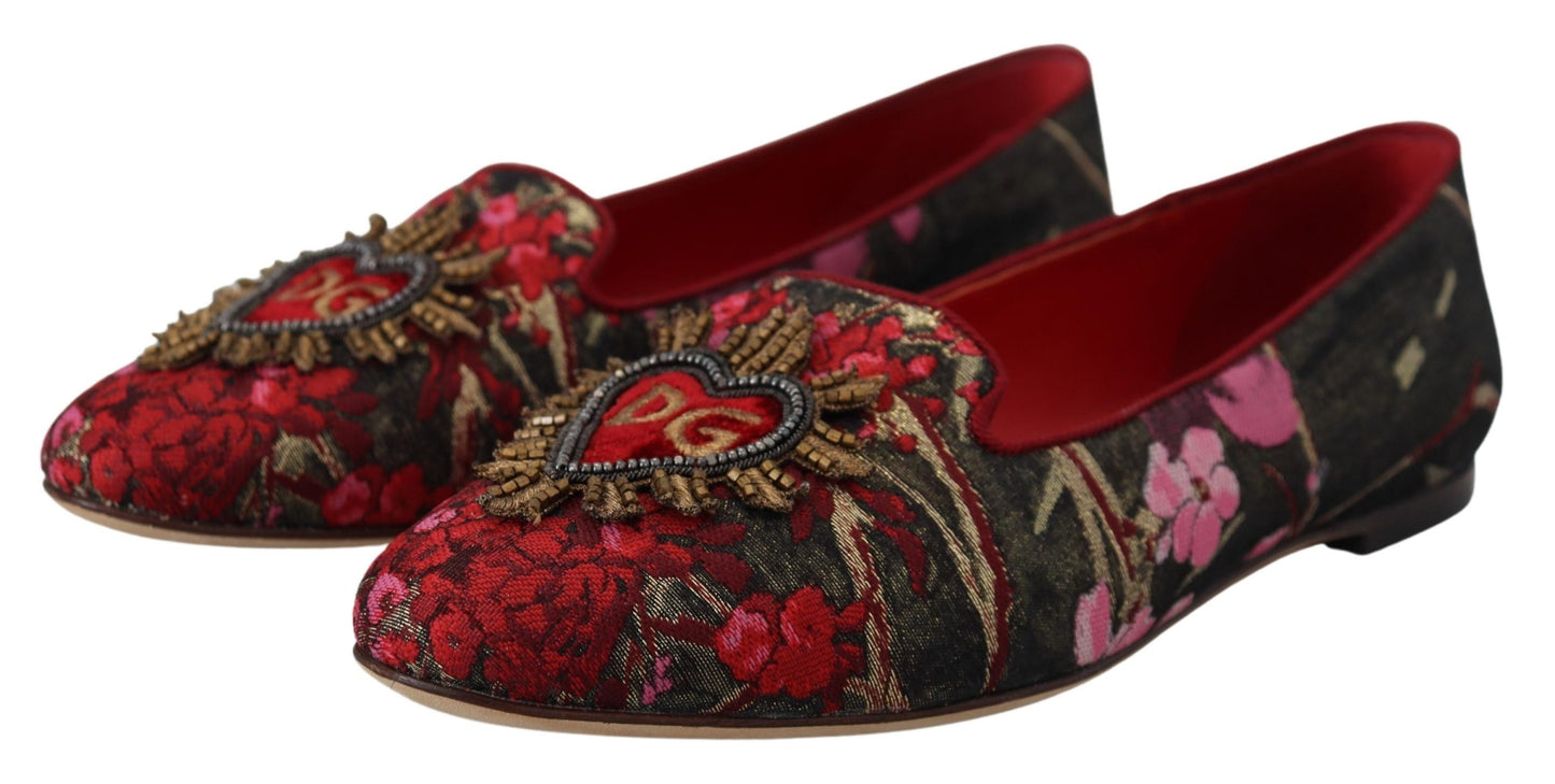 Dolce &amp; Gabbana – Slipper mit mehrfarbigem Jacquard-Aufnäher „Sacred Heart“