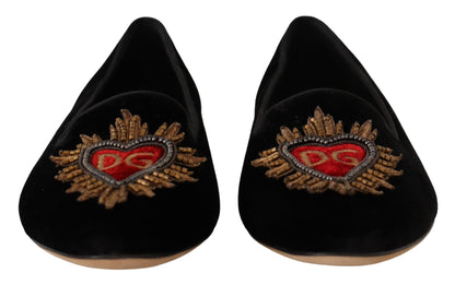 Dolce &amp; Gabbana – Schwarze Slipper mit Herz-Jesu-Patch