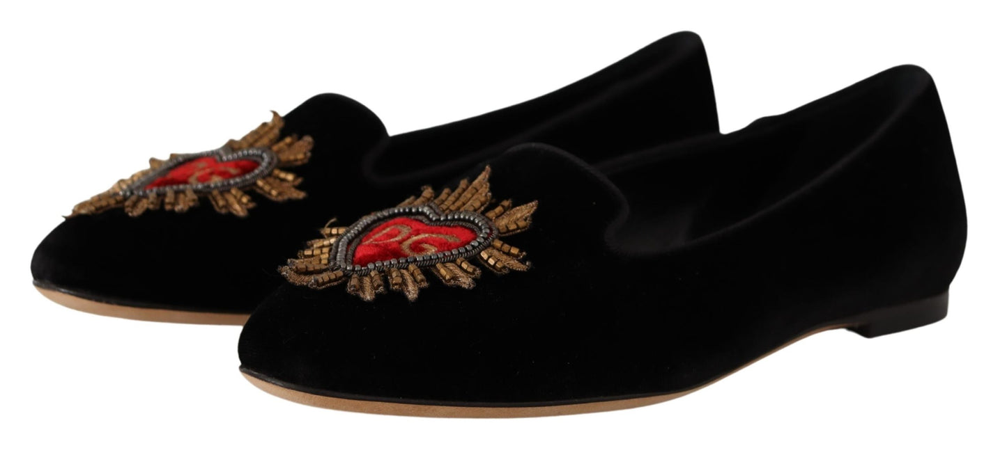Dolce &amp; Gabbana – Schwarze Slipper mit Herz-Jesu-Patch