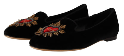Dolce &amp; Gabbana – Schwarze Slipper mit Herz-Jesu-Patch