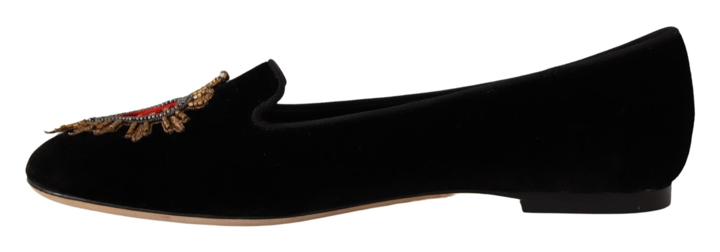 Dolce &amp; Gabbana – Schwarze Slipper mit Herz-Jesu-Patch