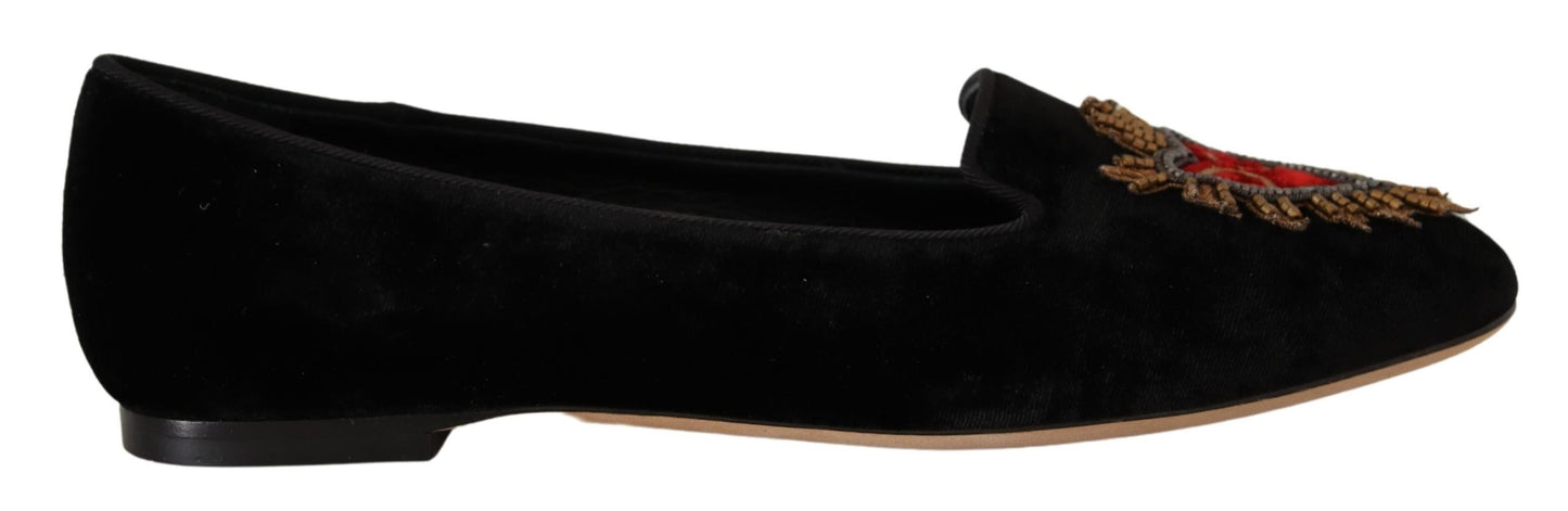 Dolce &amp; Gabbana – Schwarze Slipper mit Herz-Jesu-Patch