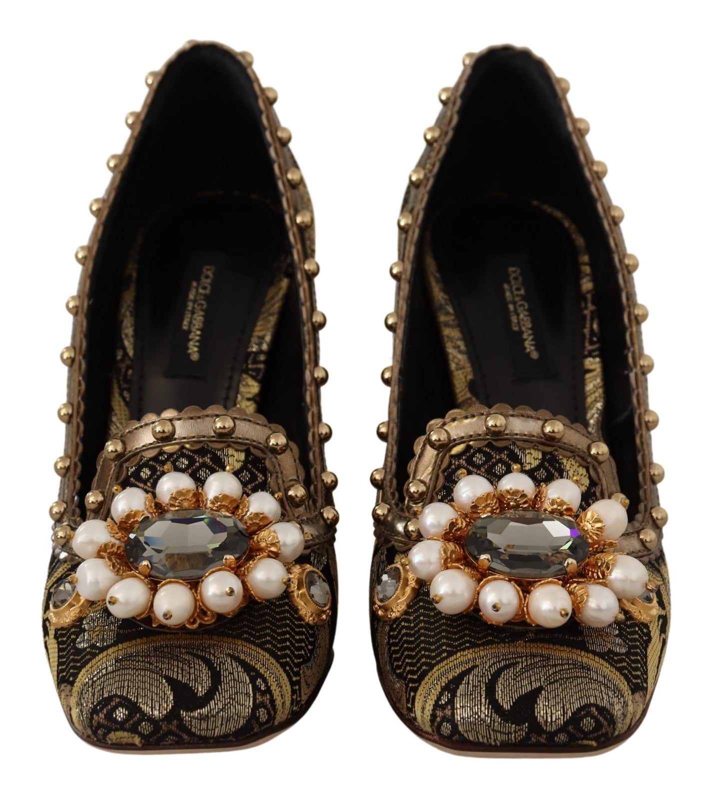 Dolce &amp; Gabbana – Pumps aus Brokat mit quadratischer Zehenpartie und goldenem Kristall