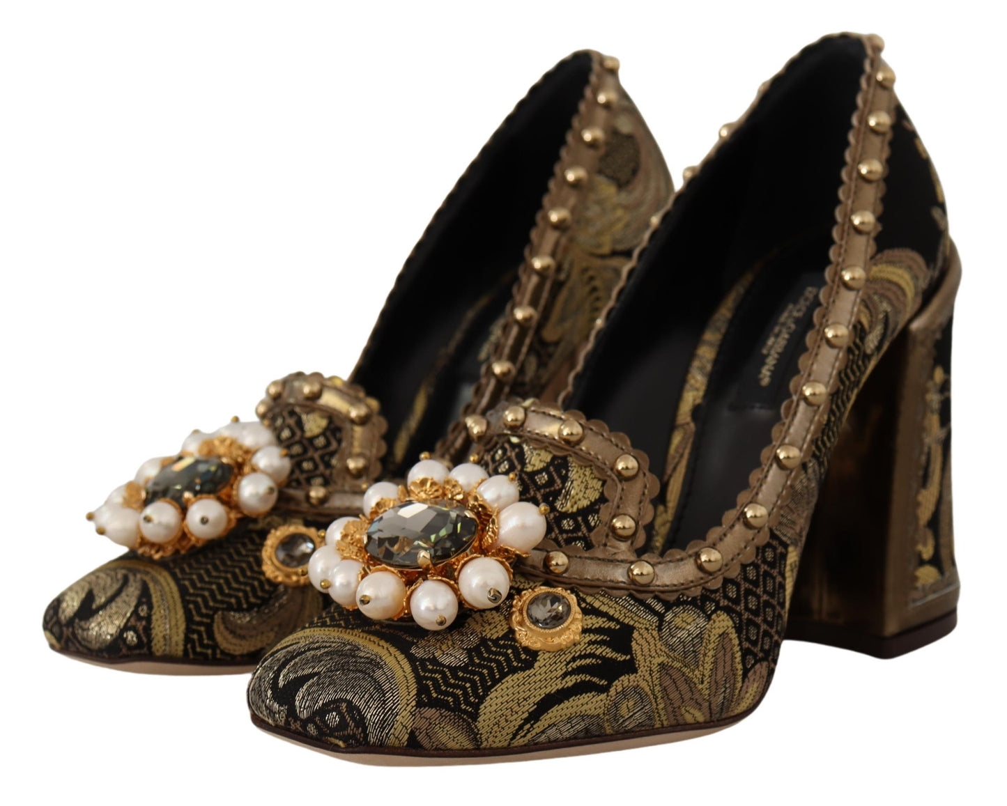 Dolce &amp; Gabbana – Pumps aus Brokat mit quadratischer Zehenpartie und goldenem Kristall