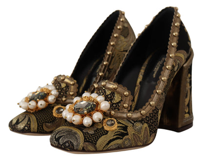 Dolce &amp; Gabbana – Pumps aus Brokat mit quadratischer Zehenpartie und goldenem Kristall