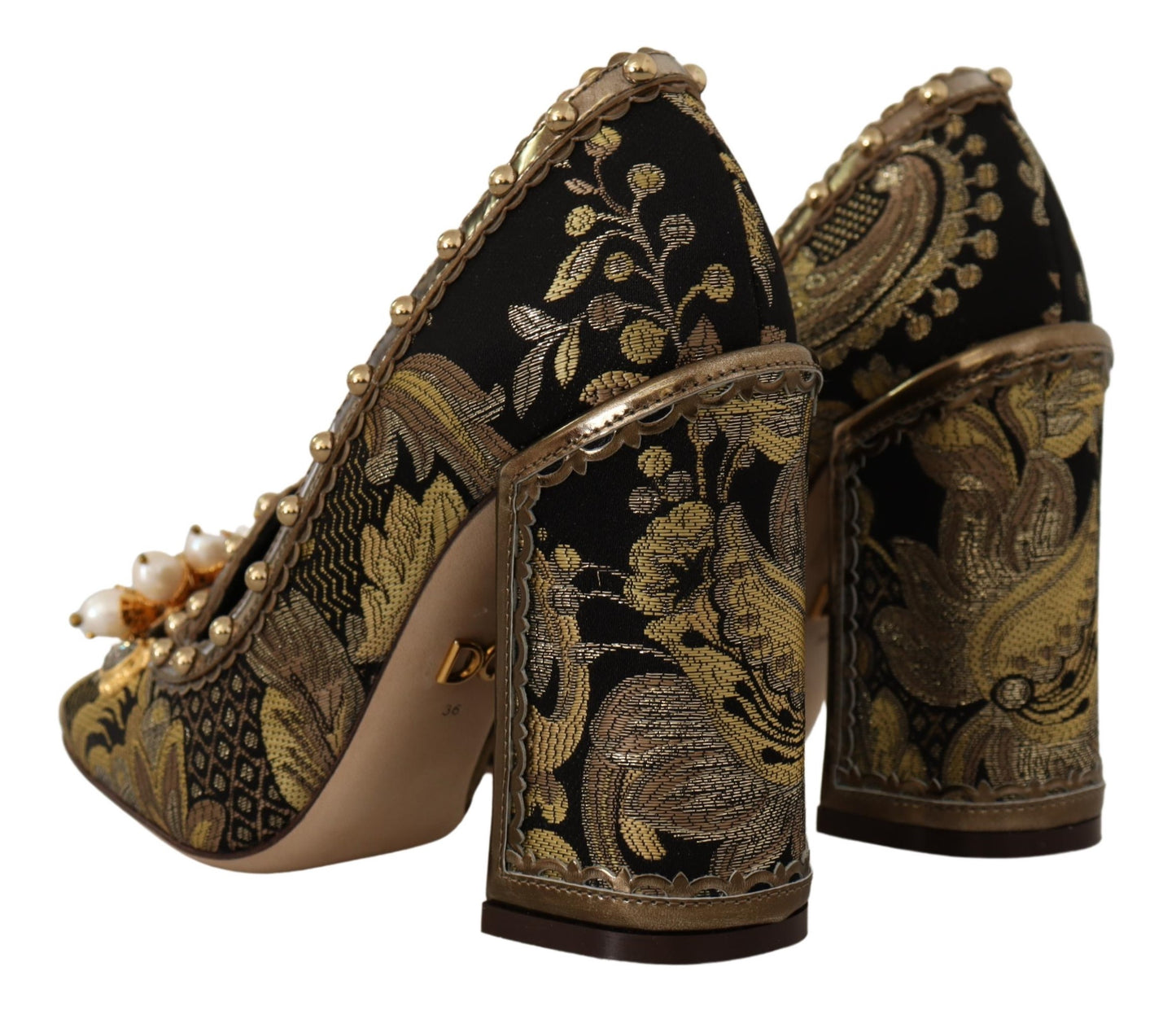 Dolce &amp; Gabbana – Pumps aus Brokat mit quadratischer Zehenpartie und goldenem Kristall