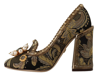 Dolce &amp; Gabbana – Pumps aus Brokat mit quadratischer Zehenpartie und goldenem Kristall