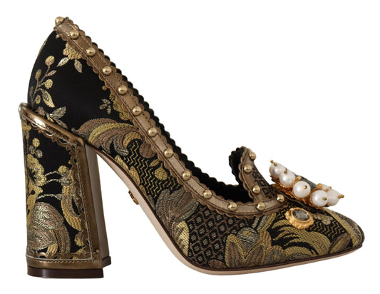 Dolce & Gabbana – Pumps aus Brokat mit quadratischer Zehenpartie und goldenem Kristall