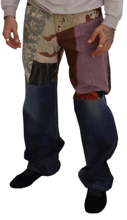 Dolce &amp; Gabbana Mehrfarbige Herren-Jeans aus Seiden-Patchwork