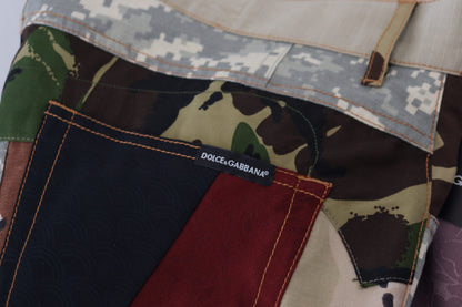 Dolce &amp; Gabbana Mehrfarbige Herren-Jeans aus Seiden-Patchwork