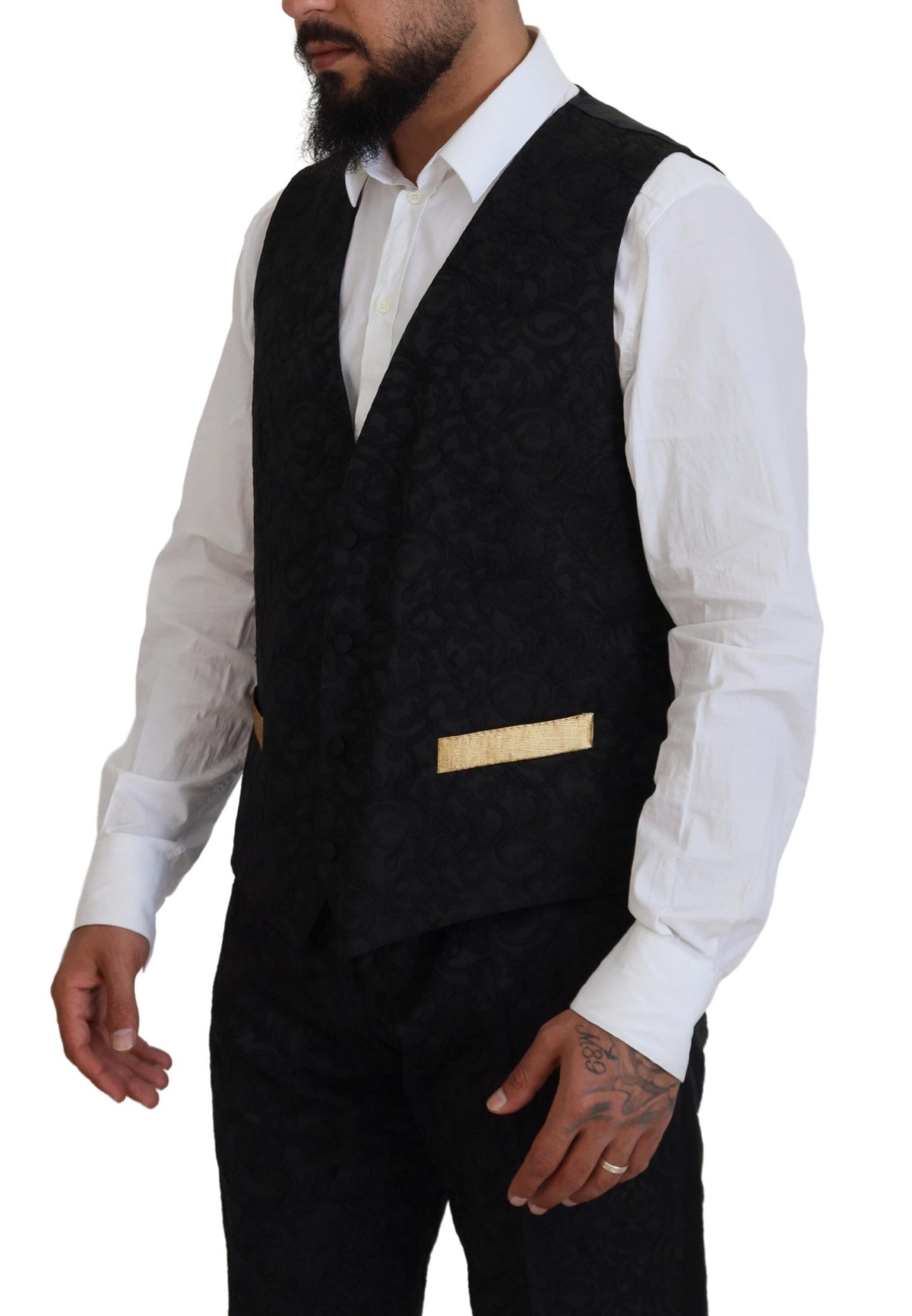 Dolce &amp; Gabbana – Schwarz-goldener Fantasy-Smokinganzug in schmaler Passform