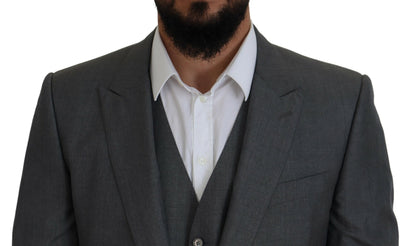 Dolce &amp; Gabbana Grauer MARTINI 3-teiliger Slim Fit Anzug