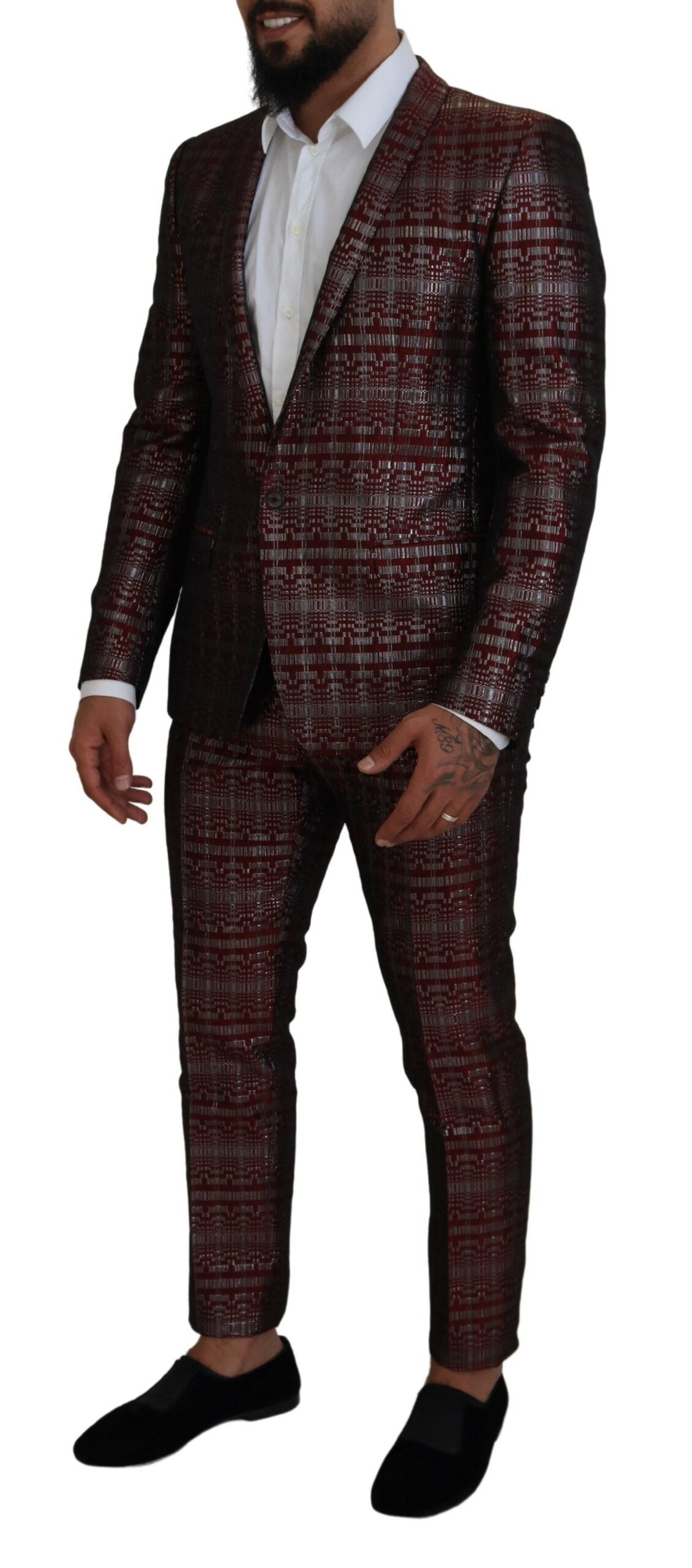 Dolce &amp; Gabbana Bordeaux Silber GOLD Slim Fit Anzug