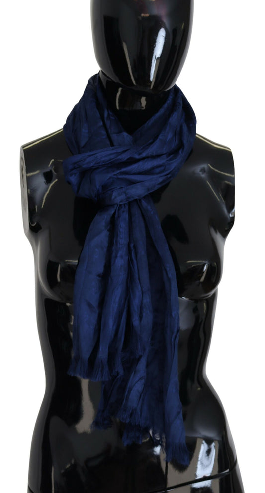 Costume National Blauer Seidenschal, Foulard, Fransenschal