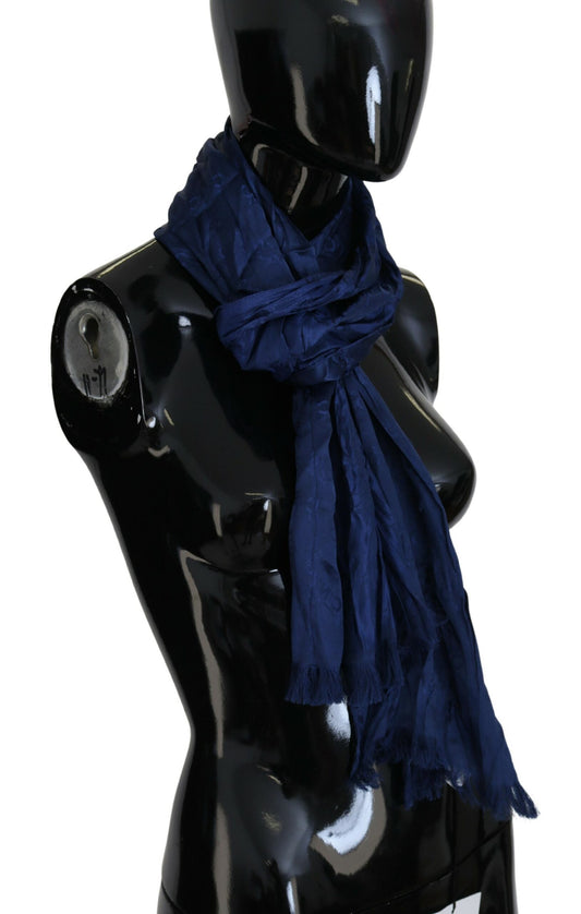 Costume National Blauer Seidenschal, Foulard, Fransenschal