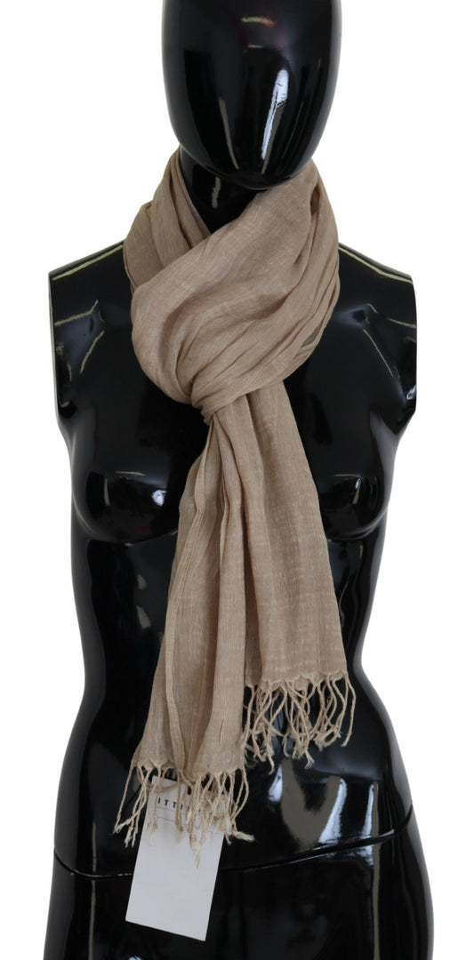 Costume National Schal aus Baumwolle, beige, Foulard, Fransenschal