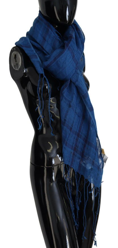 Costume National Blauer Leinenschal Foulard Fransenschal