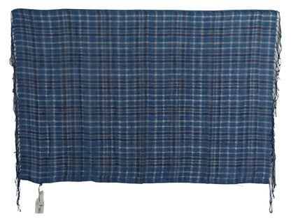 Costume National Blauer Leinenschal Foulard Fransenschal