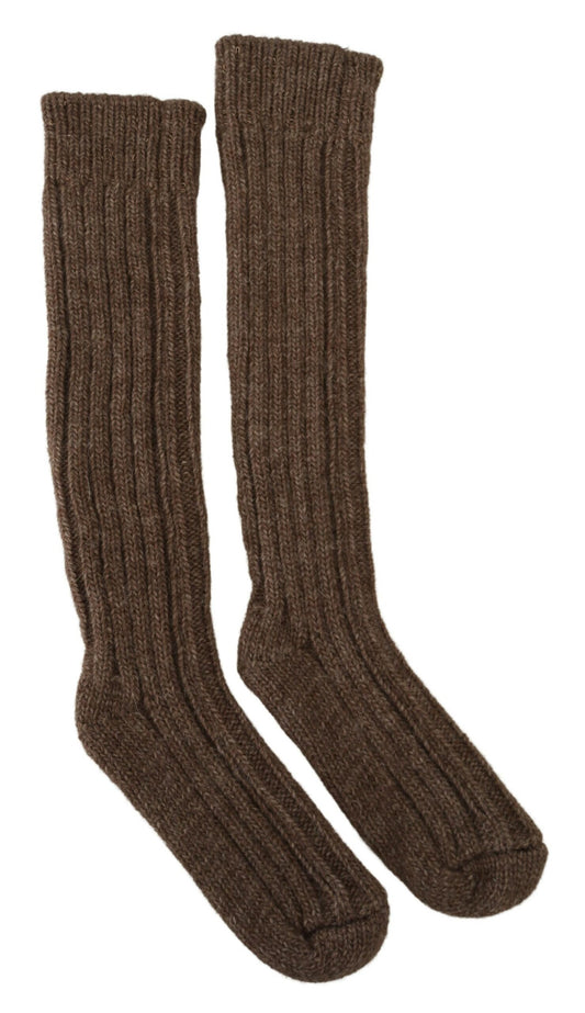 Dolce &amp; Gabbana – Lange Damensocken aus Wollstrick in Braun