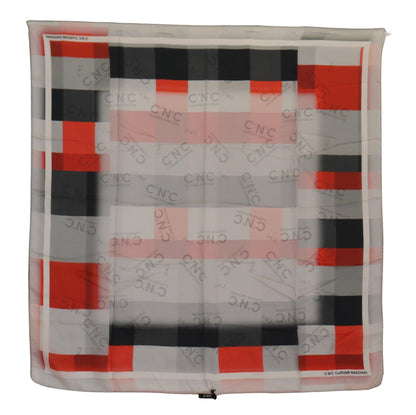 Costume National Grau Rot Seidenschal Foulard Wickelschal