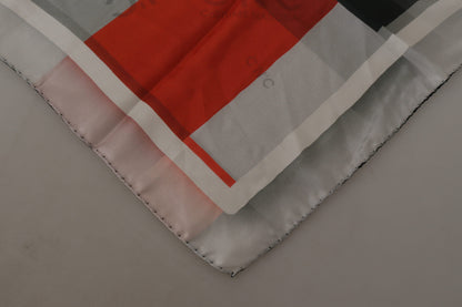 Costume National Grau Rot Seidenschal Foulard Wickelschal