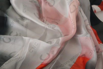 Costume National Grau Rot Seidenschal Foulard Wickelschal