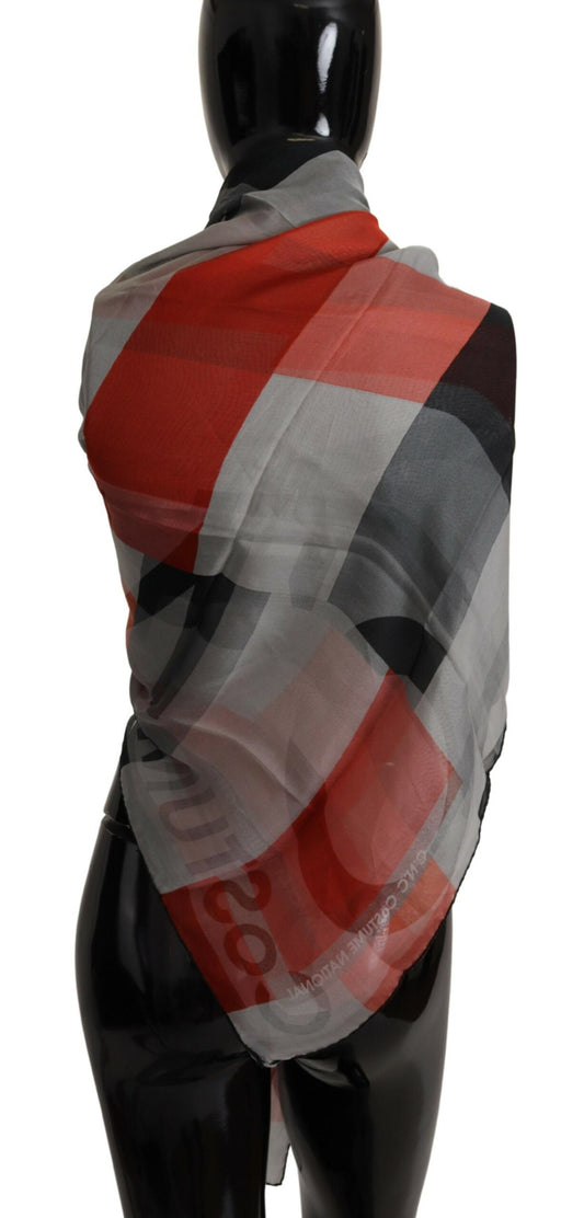 Costume National Grau Rot Schal Foulard Wickelschal