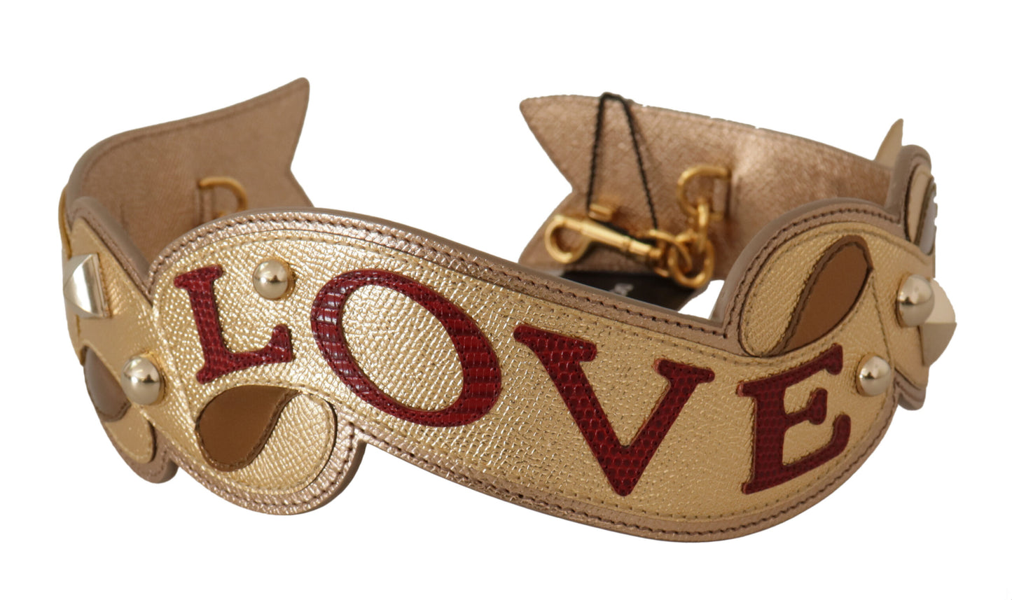 Dolce &amp; Gabbana Schulterriemen aus goldenem Leder mit LOVE-Patch