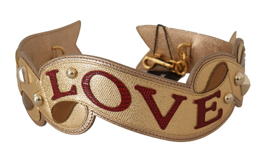 Dolce &amp; Gabbana Schulterriemen aus goldenem Leder mit LOVE-Patch