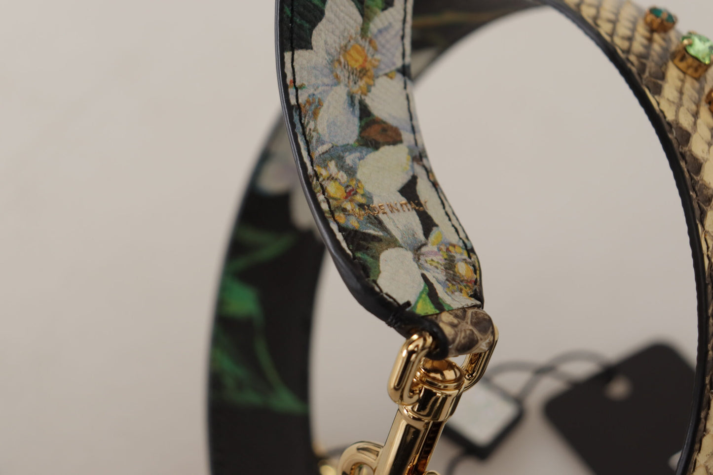 Dolce &amp; Gabbana Beigefarbener, wendbarer Schultergurt aus exotischem Leder mit Kristallen