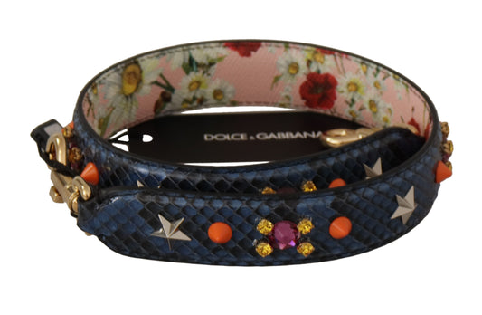Dolce &amp; Gabbana – Wende-Schultergurt aus exotischem Leder mit Kristallen in Blau