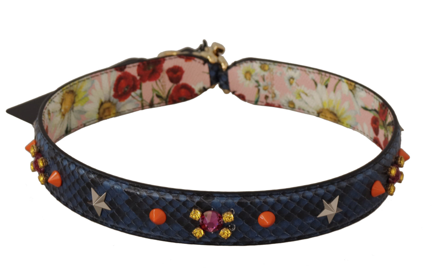 Dolce &amp; Gabbana – Wende-Schultergurt aus exotischem Leder mit Kristallen in Blau