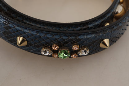 Dolce &amp; Gabbana Schultergurt aus exotischem Leder mit Kristallen in Blau