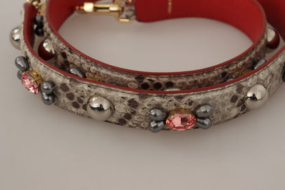 Dolce &amp; Gabbana Beigefarbener Schultergurt aus exotischem Leder mit Nieten