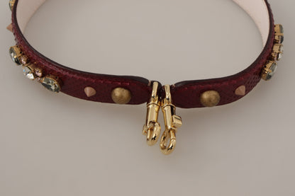 Dolce &amp; Gabbana Bordeaux Leder Kristalle Tasche Schultergurt