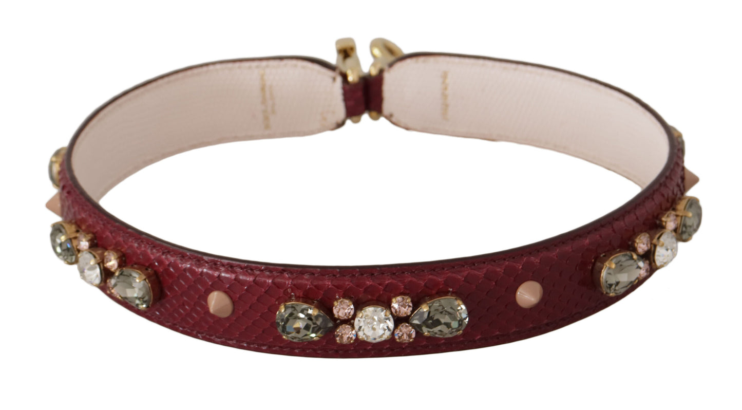 Dolce &amp; Gabbana Bordeaux Leder Kristalle Tasche Schultergurt