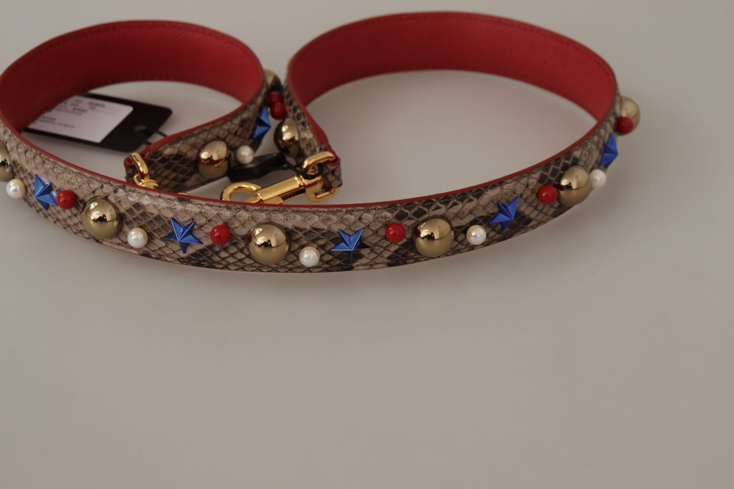 Dolce &amp; Gabbana – Schultergurt aus braunem Pythonleder mit Nieten