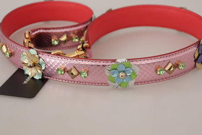 Dolce &amp; Gabbana – Schultergurt aus metallischem rosa Leder mit Nieten