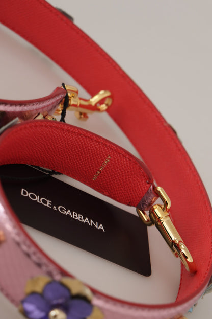 Dolce &amp; Gabbana – Schultergurt aus metallischem rosa Leder mit Nieten