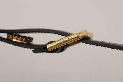 Dolce &amp; Gabbana – Schwarzer Ledergürtel mit Kristall-Logo