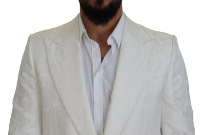 Dolce &amp; Gabbana – Trenchcoatjacke aus weißem Brokat mit Blumenmuster