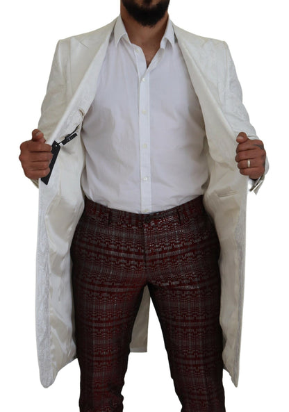 Dolce &amp; Gabbana – Trenchcoatjacke aus weißem Brokat mit Blumenmuster